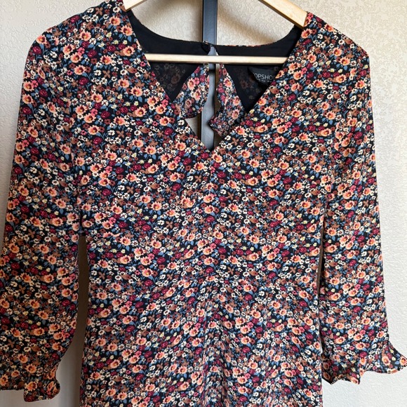 TOPSHOP Womens Ditsy‎ Floral Long Sleeve Mini Dress size 6 small - Picture 2 of 6